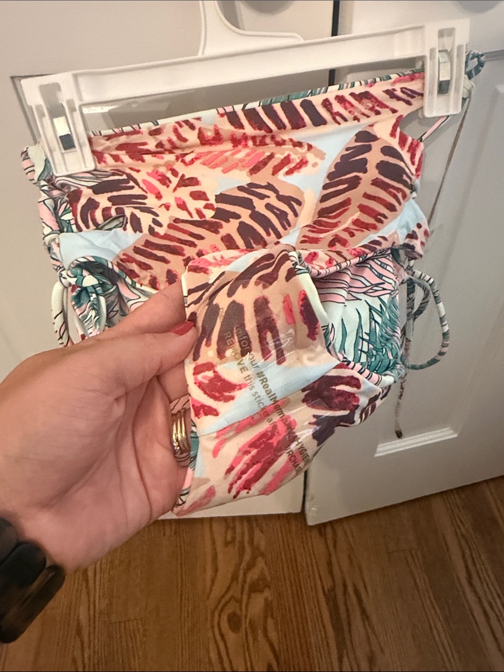 Reversible Maaji High-Waist Bikini Bottom-Mint, Pink, Teal and Coral Palm Print - Picture 5 of 5